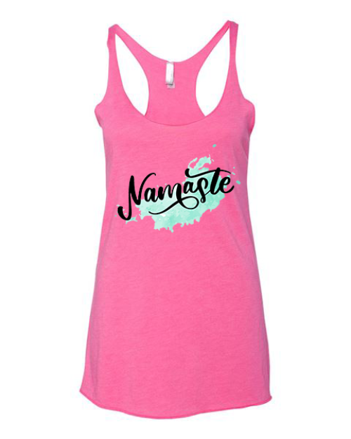 womens pink namaste racerback tee