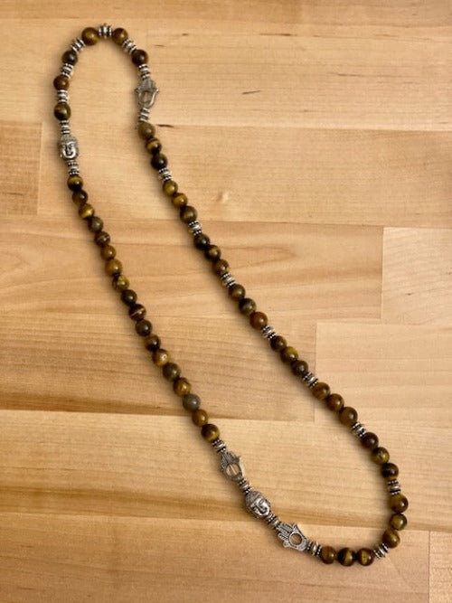 Tiger Eye, Hamsa and Buddha Stretch Necklace
