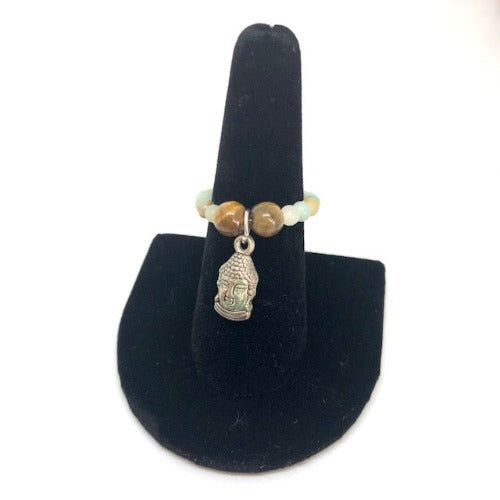 Tiger Eye & Buddha Beaded Elastic Ring