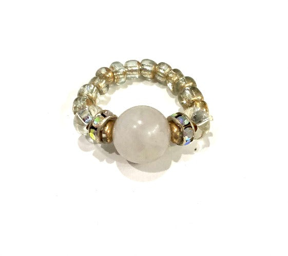 White Jasper Beaded Ring