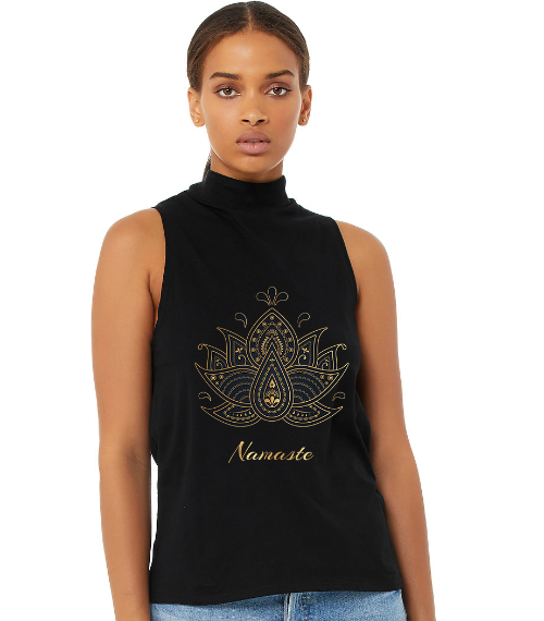 Women's namaste mock neck tee